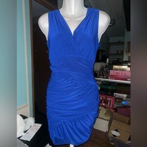 Soprano Royal Blue Ruched Midi Dress